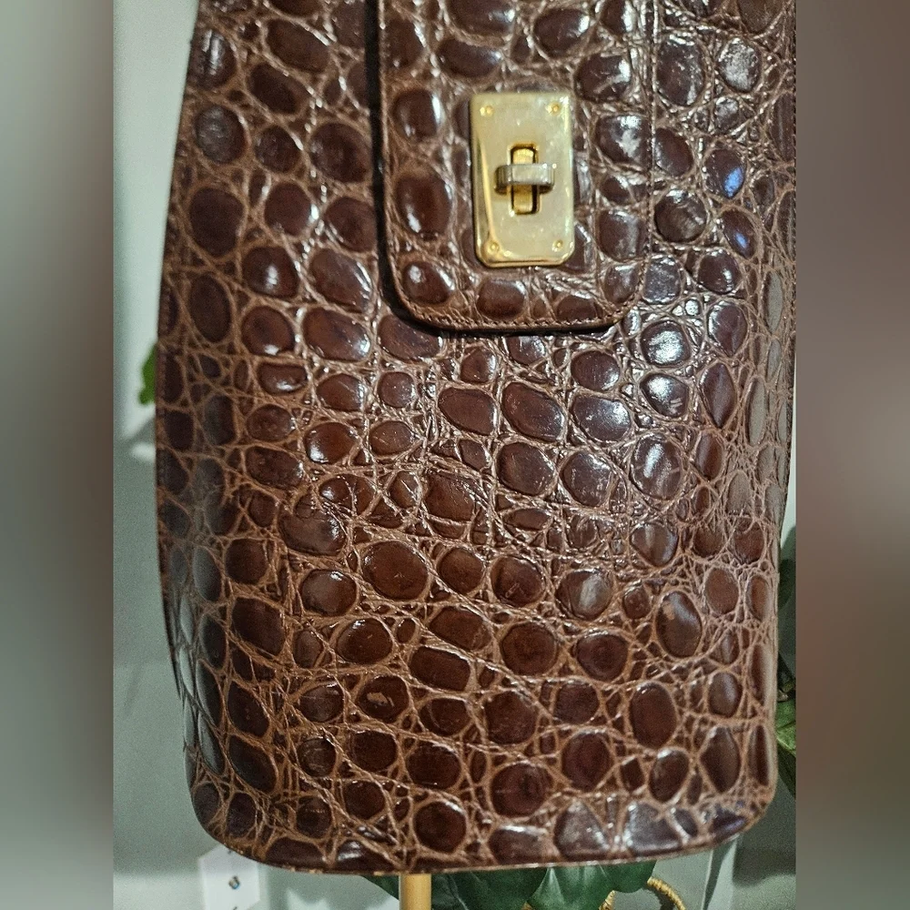 Brown Croc-Embossed Shoulder Bag